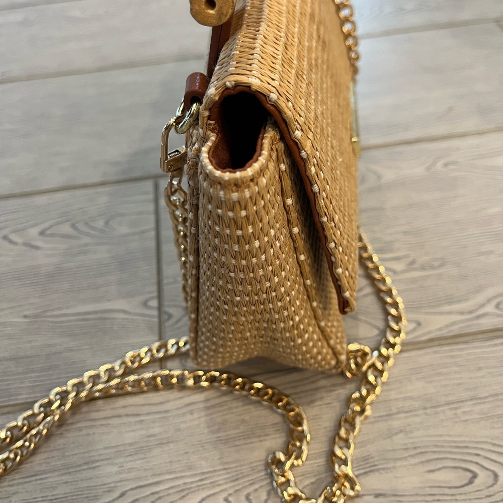 Katie Loxton London Elegant Tan Woven Straw Crossbody Bag with Gold Chain - Picture 5 of 15
